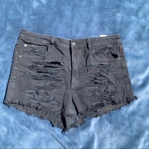 black ripped jean shorts